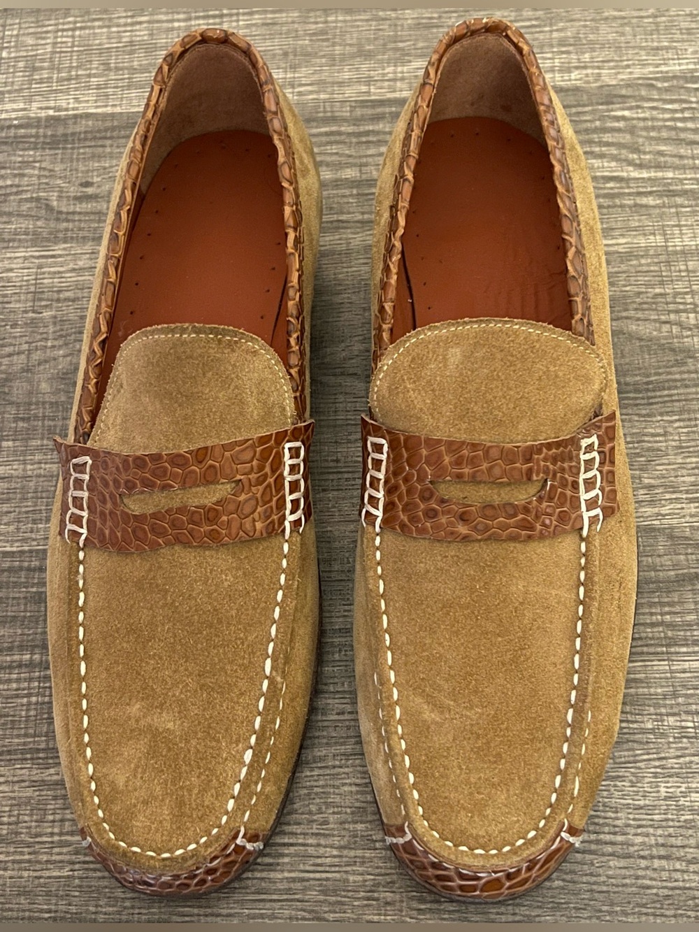 Men’s Camel Brown Suede Croc Embossed Design Loafers Size (12.5-13)
